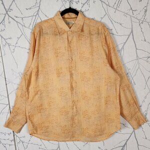 Tommy Bahama Orange Tropical Print 100% Linen Long Sleeve Shirt